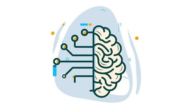Brain connected with flexible polymer threads animation, neurodevelopmental stage  animated video Artificial intelligence Clip Natural Language Processing footage Machine Learning motion graphic
