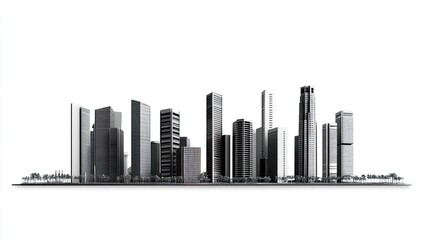 Cityscape of Singapore isolated Marina Bay Sands sharp modern skyscrapers sleek design clean urban composition on white. 