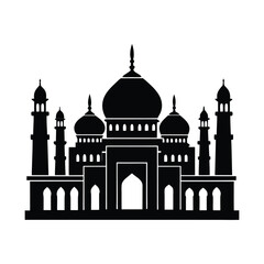 Grand Islamic Mosque Silhouette with Domes and Minarets
