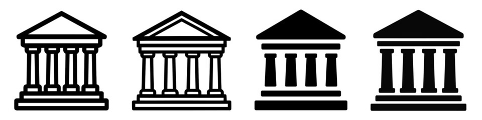 Classical Bank Building Icons in Solid and Outline Styles