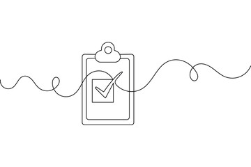 Fototapeta premium Minimalist continuous one line art of checklist on clipboard vector isolated design 
