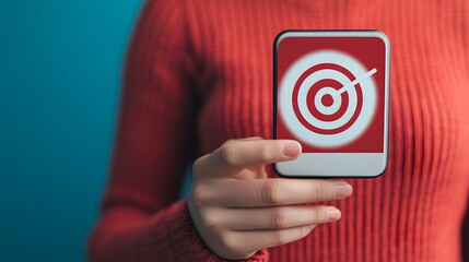 Person adjusting phone screen with target icon