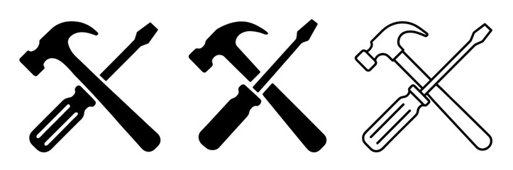 Set of crossed hammer and screwdriver tool icons