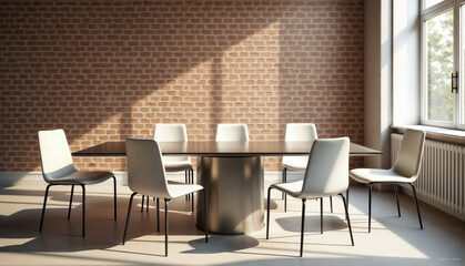 Modern Conference Room with Circular Table and Chairs