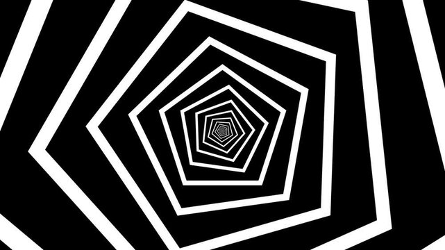 Infinite Loop in Maze, time travel geometric passage corridor supported by vector lines, pentagon tunnel motion graphic, rotating digital vortex design