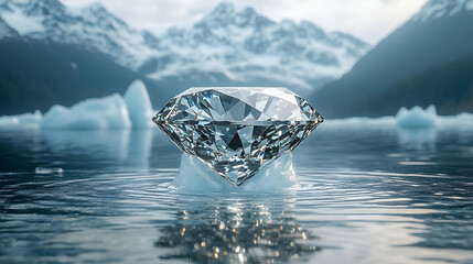 Obraz premium Diamond on Iceberg in Glacial Lake with Mountain Background