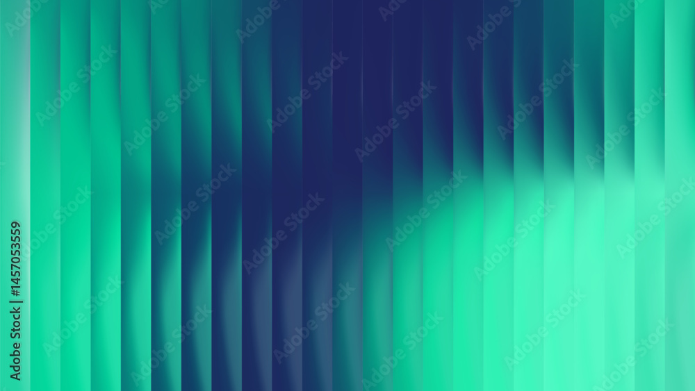 Poster glass green ribbed texture background with vertical fluted gradient pattern and abstract 3d lines in