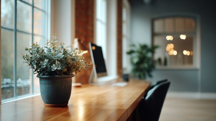 Fototapeta premium Cozy Workspace by the Window with a Plant
