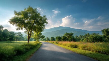 Country Road Leading Through Lush Landscape
