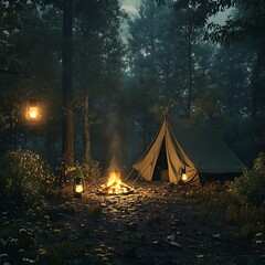 Glowing lights create dreamlike forest atmosphere high resolution picture