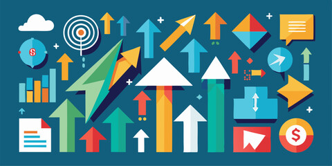 Obraz premium Abstract illustration of business growth success strategy with arrows and icons