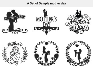 Mother and child monochrome silhouettes share love on mother's day