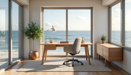 Modern Home Office with Ocean View