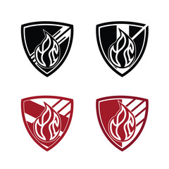 Fototapeta premium Shield with flame icon vector. Protection from heat icon security and protection style sign symbol, vector illustration.