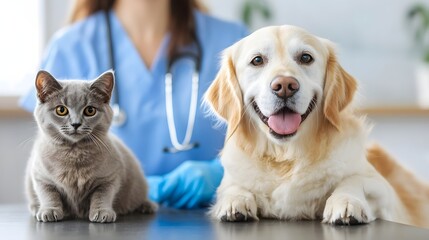 Fototapeta na wymiar Pets visiting veterinary clinic for health checkup
