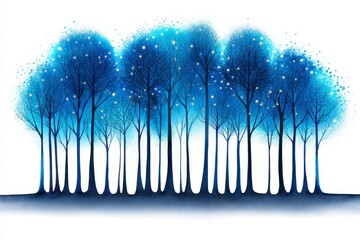 Glowing Azure Forest Watercolor - Enchanting watercolor painting of a bioluminescent forest at night. Symbolizing tranquility, magic, wonder, serenity, and dreams