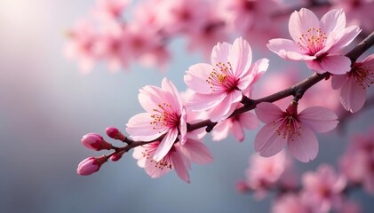 Obraz premium Delicate pink cherry blossoms, intricate branch details, flower, blossom