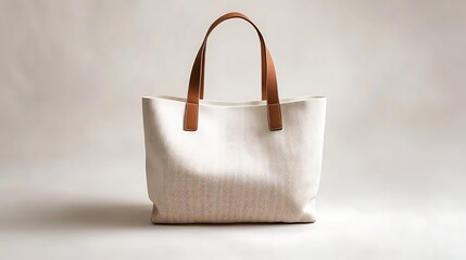 A white bag with a clean brown zigzag stripe pattern at the center