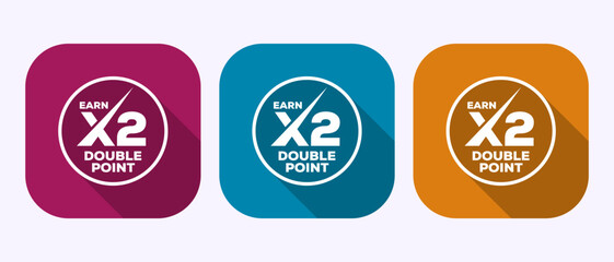 Earn x2 double point icon design illustration. Earn x2 label badge sign in shadow button design