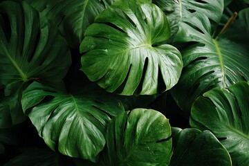 Obraz premium Closeup of Lush Monstera Deliciosa Leaves