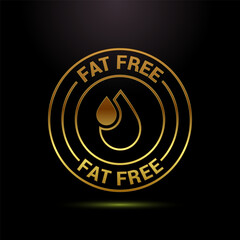Fat free icon design illustration. Zero fat circle badge label in gold color style