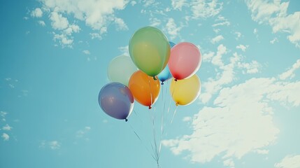 Fototapeta premium Colorful balloons ascend against a vibrant sky.