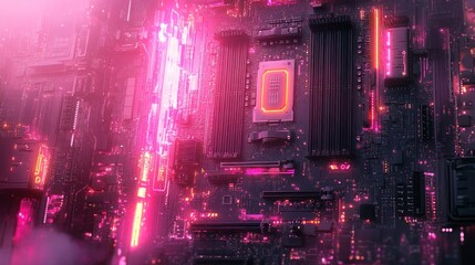 Futuristic circuit board with glowing components