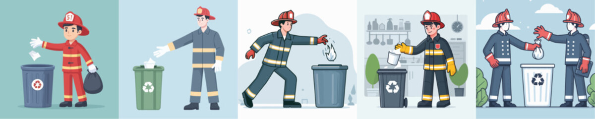 firefighter vector throwing garbage