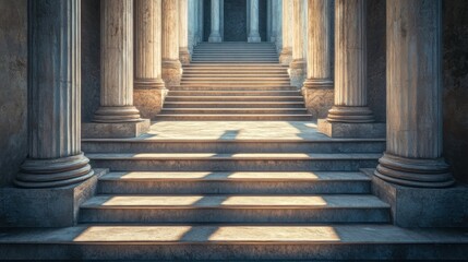 Obraz premium Ancient stone stairway leading to a grand hall