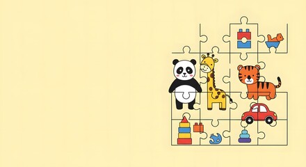 Naklejka premium Animal Puzzle Illustration with Panda Giraffe and Tiger for Kids