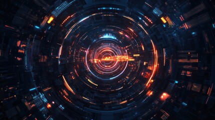 Obraz premium Futuristic circular tunnel with glowing lines