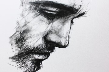 Fototapeta premium Pensive Man Watercolor Sketch - A charcoal and watercolor sketch of a man's face, symbolizing contemplation, introspection, melancholy, solitude, and resilience