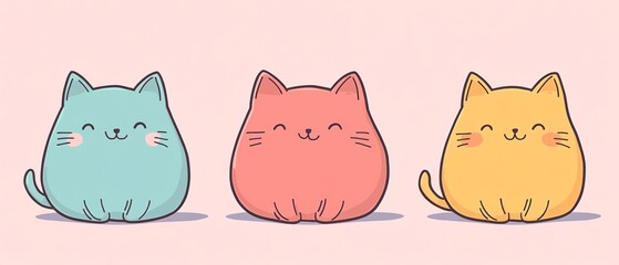 Three cute cartoon cats in pastel colors.