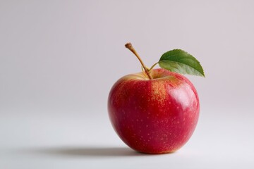 Close-up of a Red Apple with Leaf