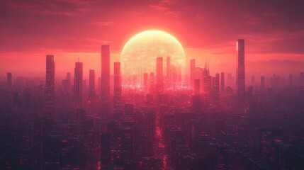 Crimson futuristic cityscape
