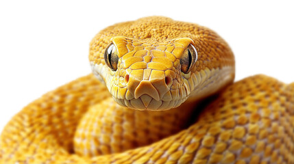 Obraz premium Close-Up of a Coiled Golden Snake with Shiny Scales on Dark Background 