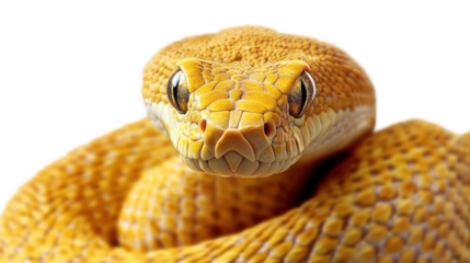Close-Up of a Coiled Golden Snake with Shiny Scales on Dark Background
