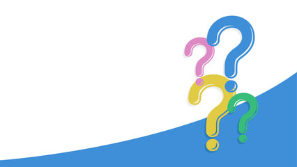 Four overlapping question marks on a white and blue background.