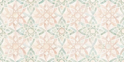 Elegant Pastel Watercolor Floral Pattern with Intricate Geometric Designs Ideal for Textile Prints, Wallpaper, and Decorative Applications
