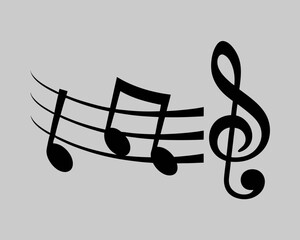 Musical notes flowing melody treble clef black simple design elegant graphic music symbol art