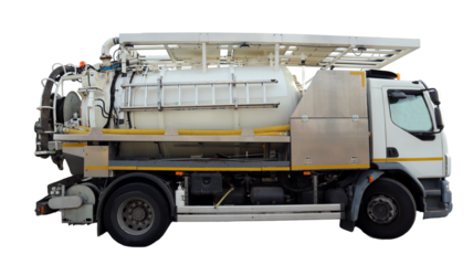 Sewer cleaning machine actively operates in an urban setting, removing waste and debris from underground sewer systems, ensuring city sanitation and maintenance.