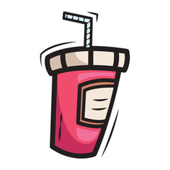 Soda cup with straw cartoon. Vector