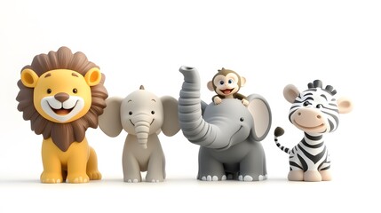 Cute cartoon animals in a playful safari scene.