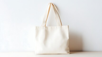 Empty canvas tote bag on white surface with no decorations