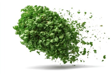 Obraz premium Falling chopped parsley flakes on white background, isolated herb