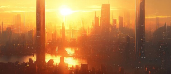 Obraz premium Sunrise over a futuristic metropolis