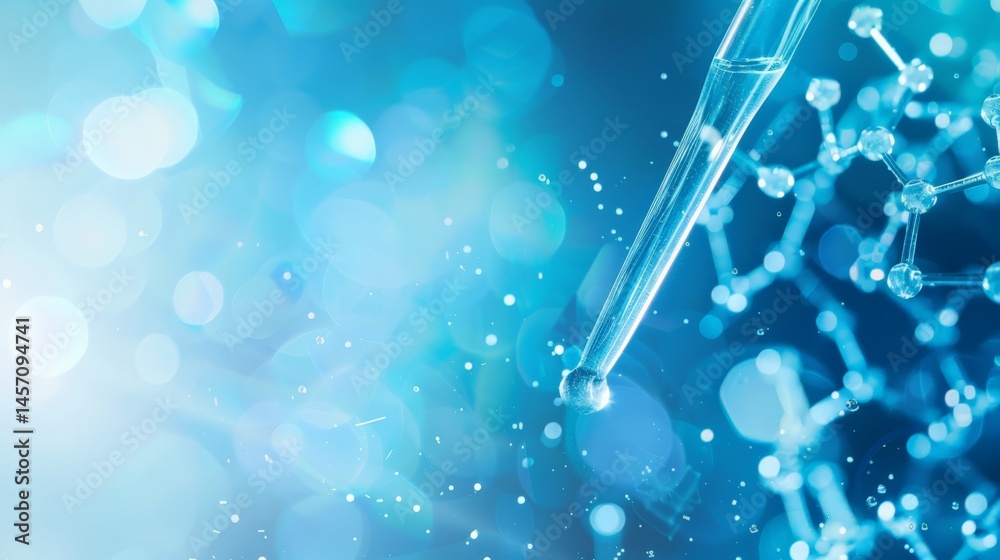 Aufkleber dropper pipette with liquid and molecular structures in a scientific background. laboratory research
