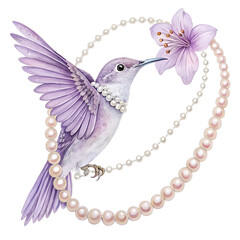 Obraz premium Watercolor Purple coquette Pearl necklace illustration accessories accessory. isolated on transparent background