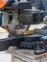 Cutting wood boards man in hands. Selective focus.