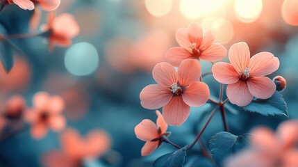 Delicate coral blossoms in soft focus